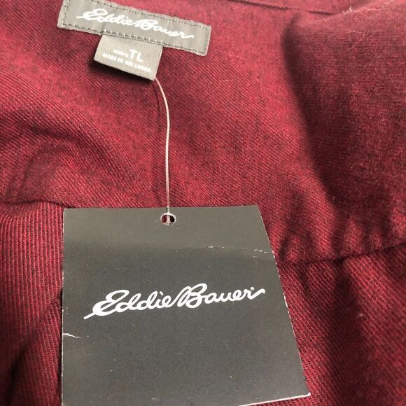 Eddie Bauer Shirt Mens Large Tall Maroon Field Flannel Chore Ranch Button Down - Picture 11 of 12
